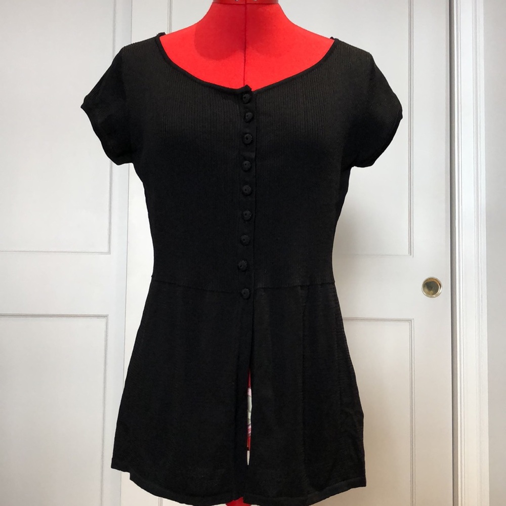 Linda Matthews Button Up Peplum Sweater Sz M